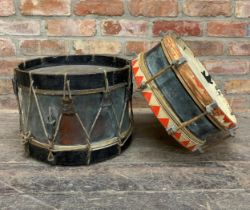 Pair of antique military parade marching drums, the largest H 30cm x Dia 39cm