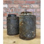 Pair of Indian tin storm lanterns, beaten with floral decoration, 27cm high (2)