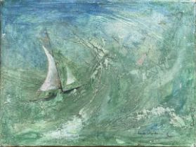 Lyon Oliver (1947-) - seascape painting of yachts in storm off the coast of Portland Bill, signed,