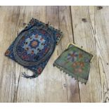 Early 20th century evening chain purses with floral design to include gemstone adorned example (2)