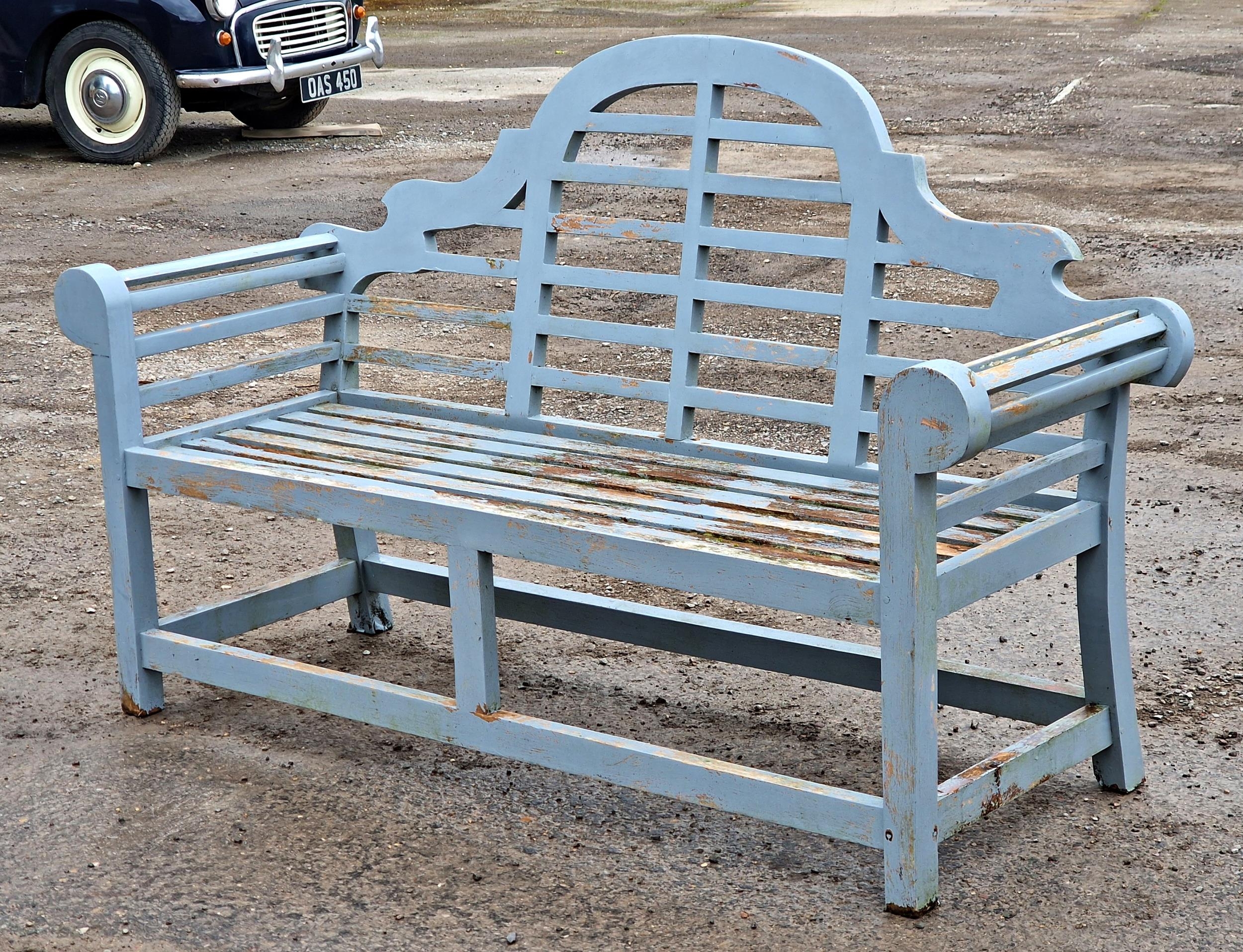 A painted teak lutyens bench, H 103cm x W 166cm x D 57cm - Image 2 of 2