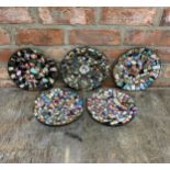 5 Folk Art ceramic mosaic plates, D 22cm