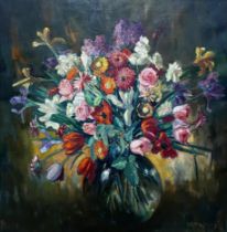 20th century continental school - a floral bouquet, indistinctly signed, oil on canvas, framed
