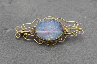 Antique 9ct opal doublet brooch, the stone 15 x 20mm. 4g