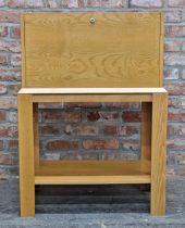 A mid 20th century Remploy teak chest with fall front on stand, H 105cm x W 76cm x D 43cm
