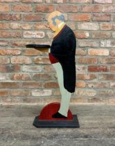 Vintage hand painted wooden dumb waiter, formed as elderly servant figure, H 85cm