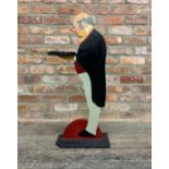 Vintage hand painted wooden dumb waiter, formed as elderly servant figure, H 85cm