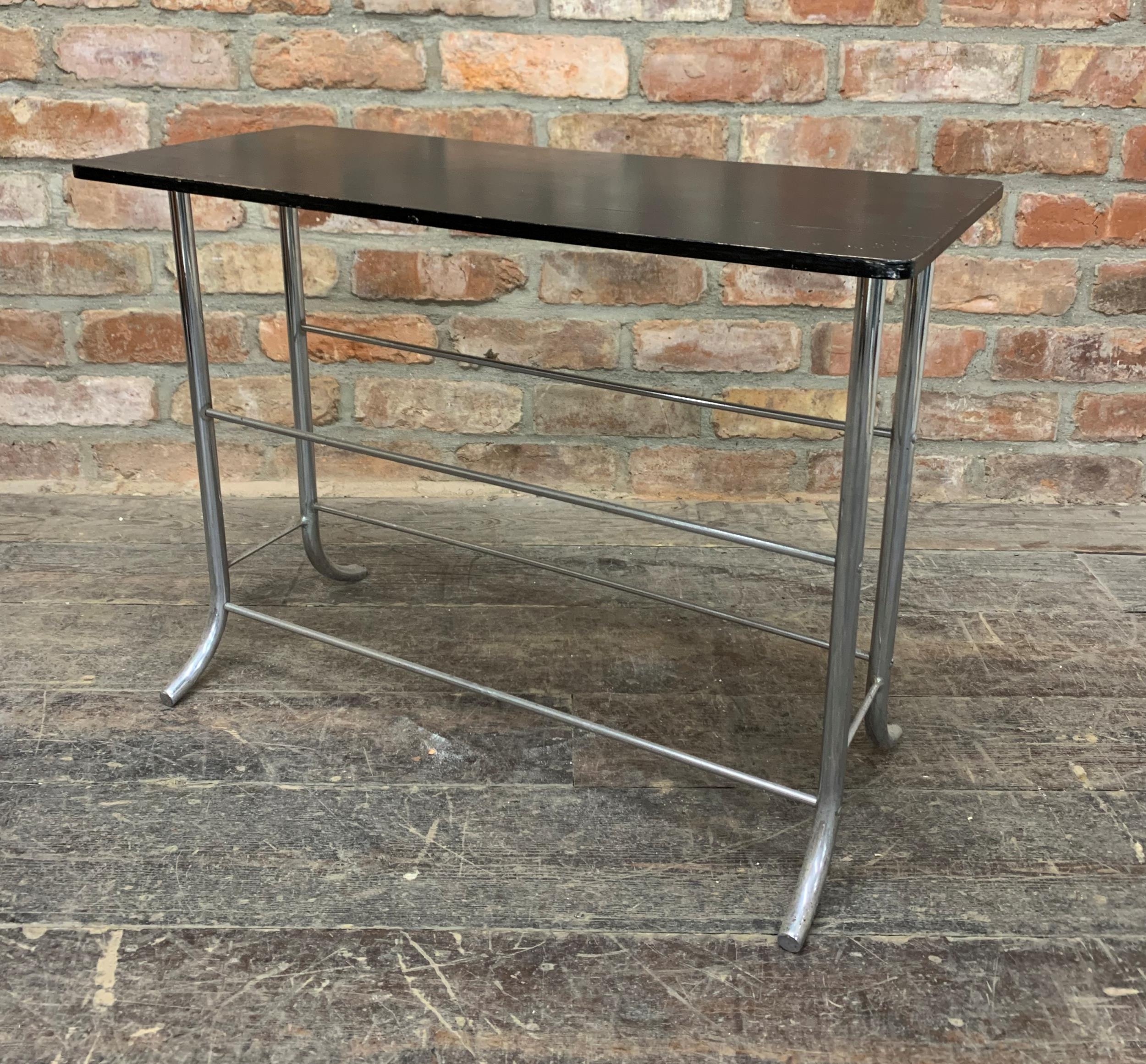 Art Deco side table, chrome base and ebonised top, H 53cm x W 71cm