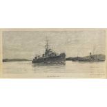 Harold H Swayne (20th century) - 'HMS Volunteer', signed and dated 1935, graphite with highlights,