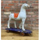 Early 20th century Folk Art pull along horse on wheels, original paint, H 65cm x W 61cm