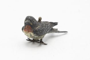 Austrian cold painted novelty tape measure of a robin, working measuring tape inscribed 'London,