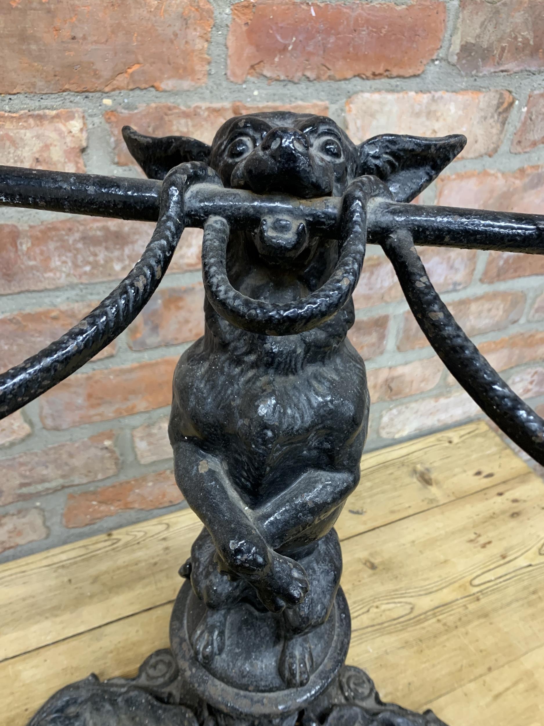 Antique Coalbrookdale iron stick stand depicting Chihuahua dog atop pedestal base, original liner - Image 2 of 3