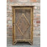 Victorian aesthetic movement bamboo side cabinet with shelved interior, H 83cm x W 48cm x D 37cm