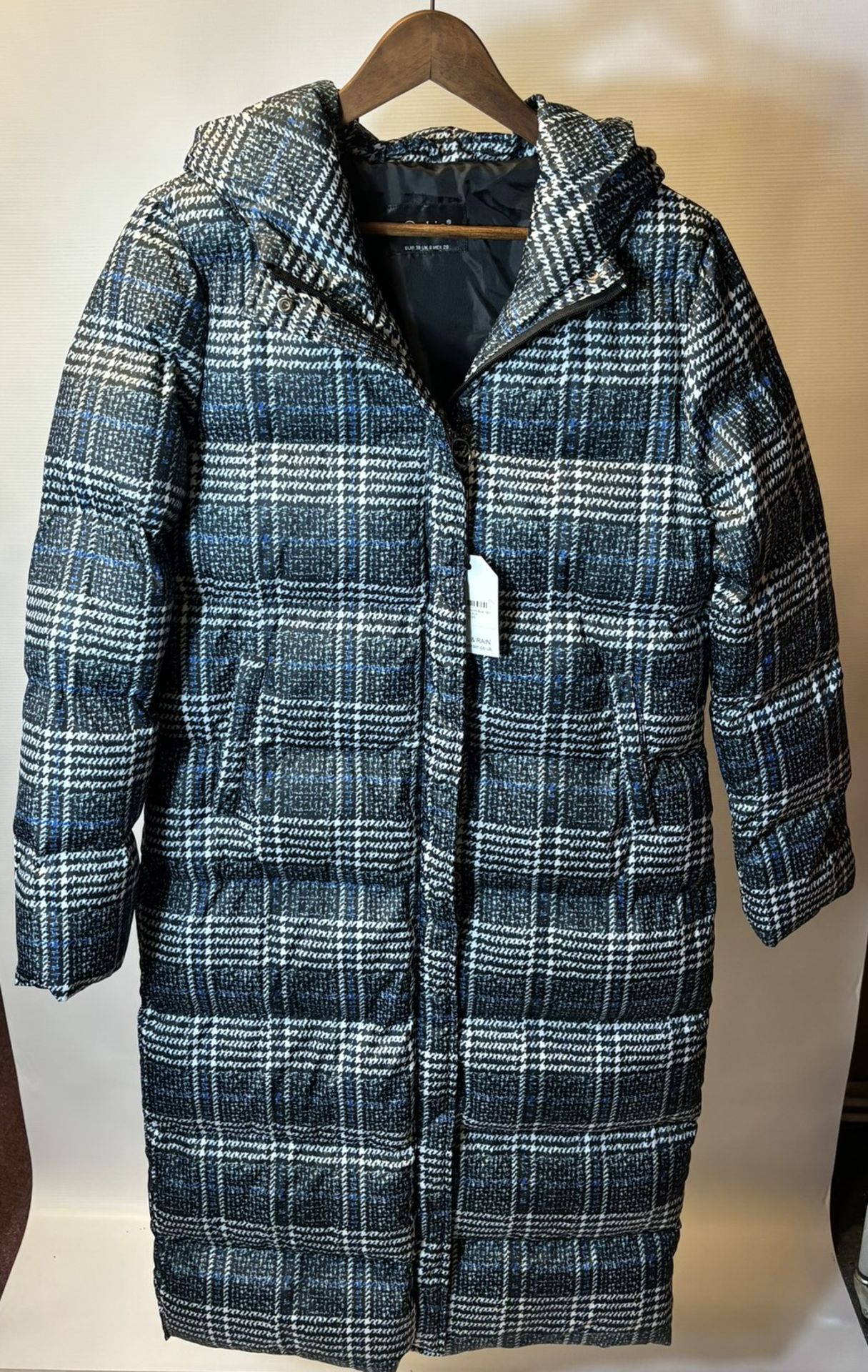 Robin Medium Check Coat In Denim Blue, Size UK 8/EUR 38