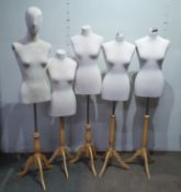 5 x Ladies Mannequins with Wooden Stands