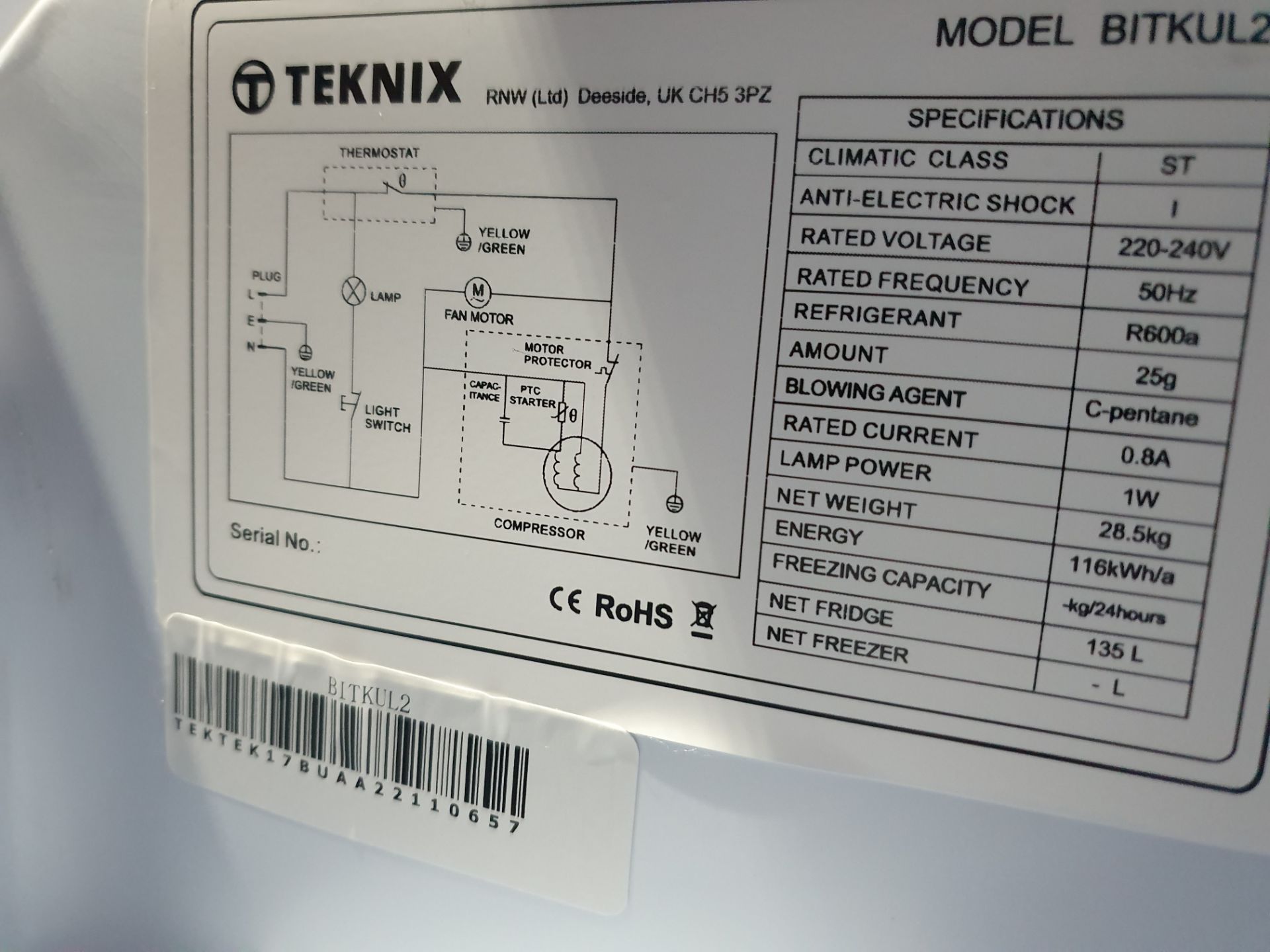 Ex-Display Teknix White Integrated Under Counter Larder 133L - Bild 6 aus 9