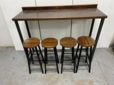 High Wooden Table With 4 Stools