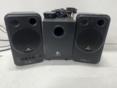 2 x Behringer MS16 Monitor Speakers W/ Logitech Sub Woofer