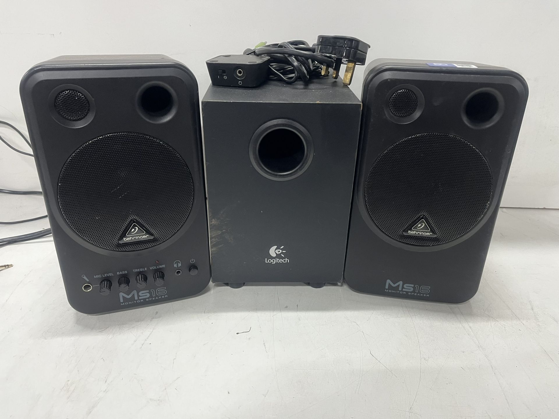 2 x Behringer MS16 Monitor Speakers W/ Logitech Sub Woofer