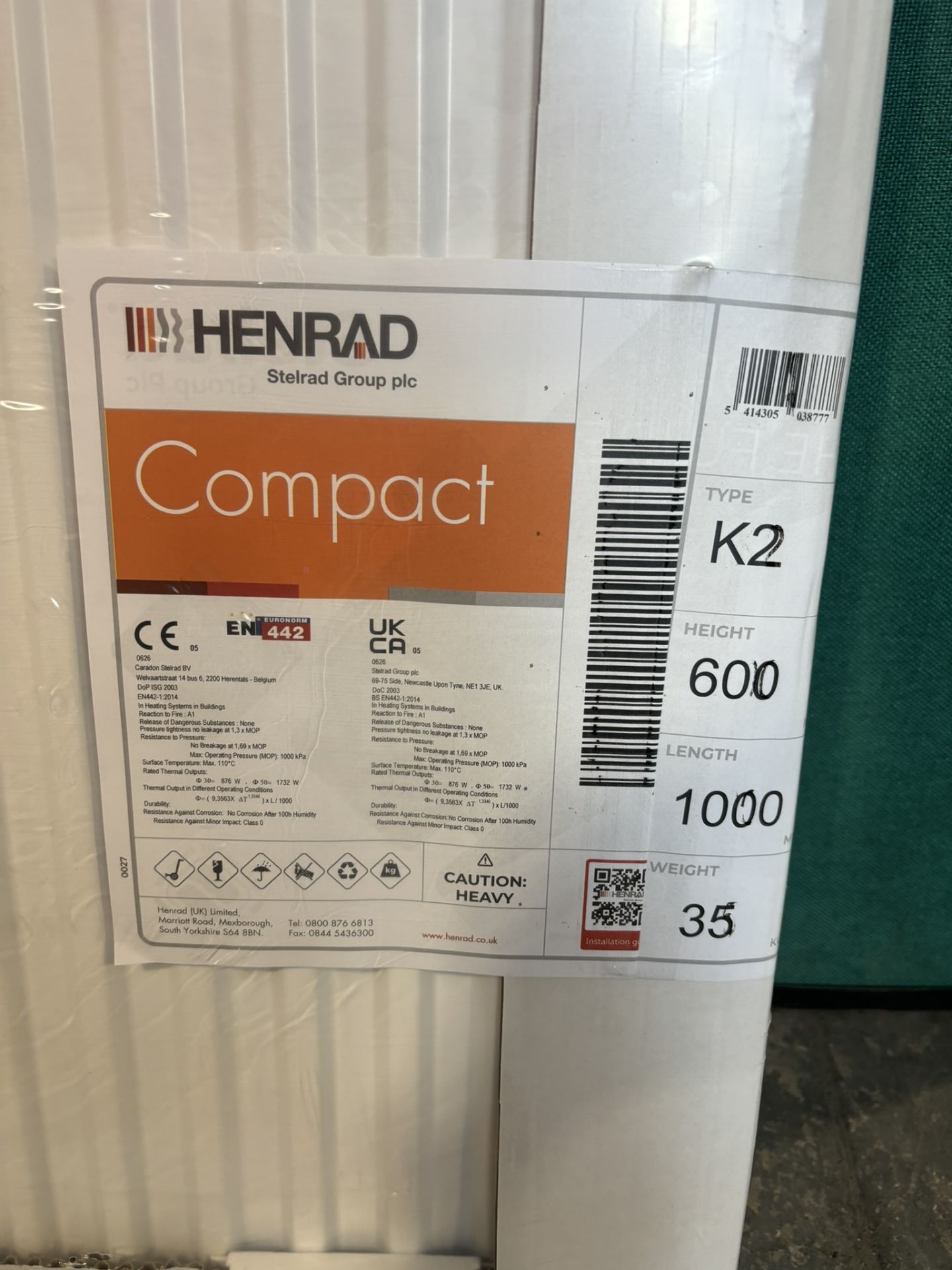 Henrad 600x1000 Compact Type 22 Double Convector Radiator - Image 2 of 3