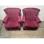 Set Of Burgundy Velvet Armchairs