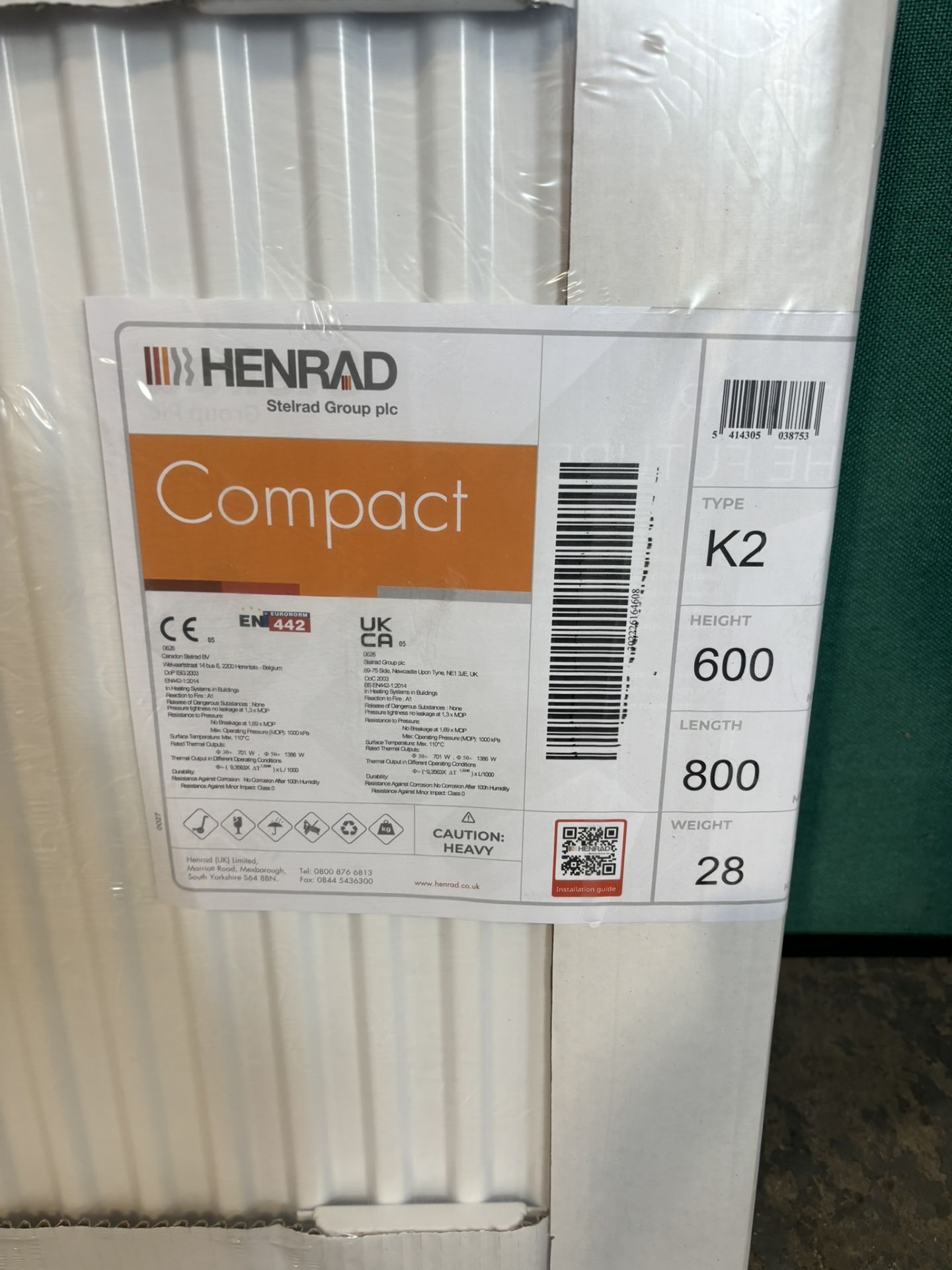 Henrad 600x800 Compact Type 21 Double Panel Single Convector Radiator - Bild 2 aus 3