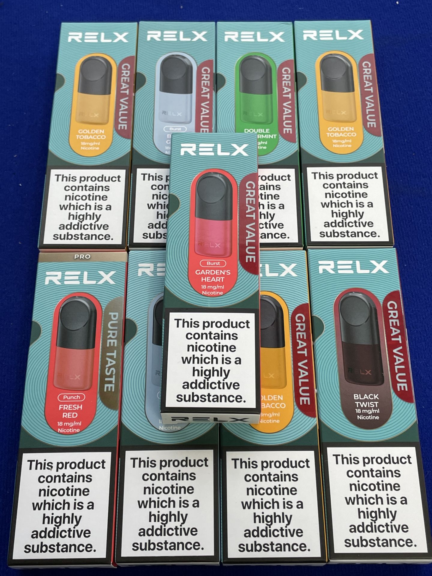 9 x Boxes Relx Prefilled E-Liquid Pods | Total RRP £72