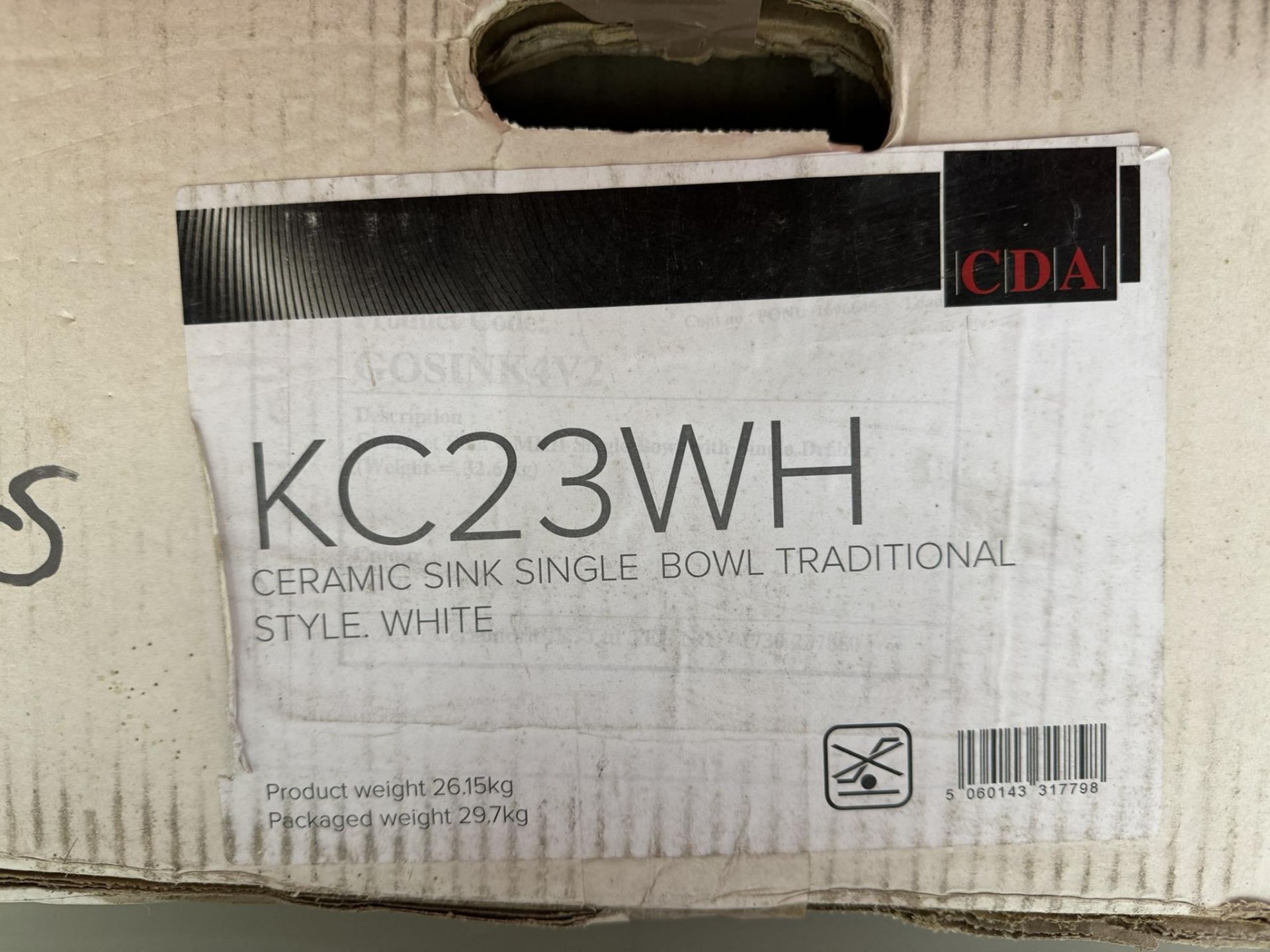 CDA KC23WH Ceramic Single Bowl Sink - Image 2 of 2