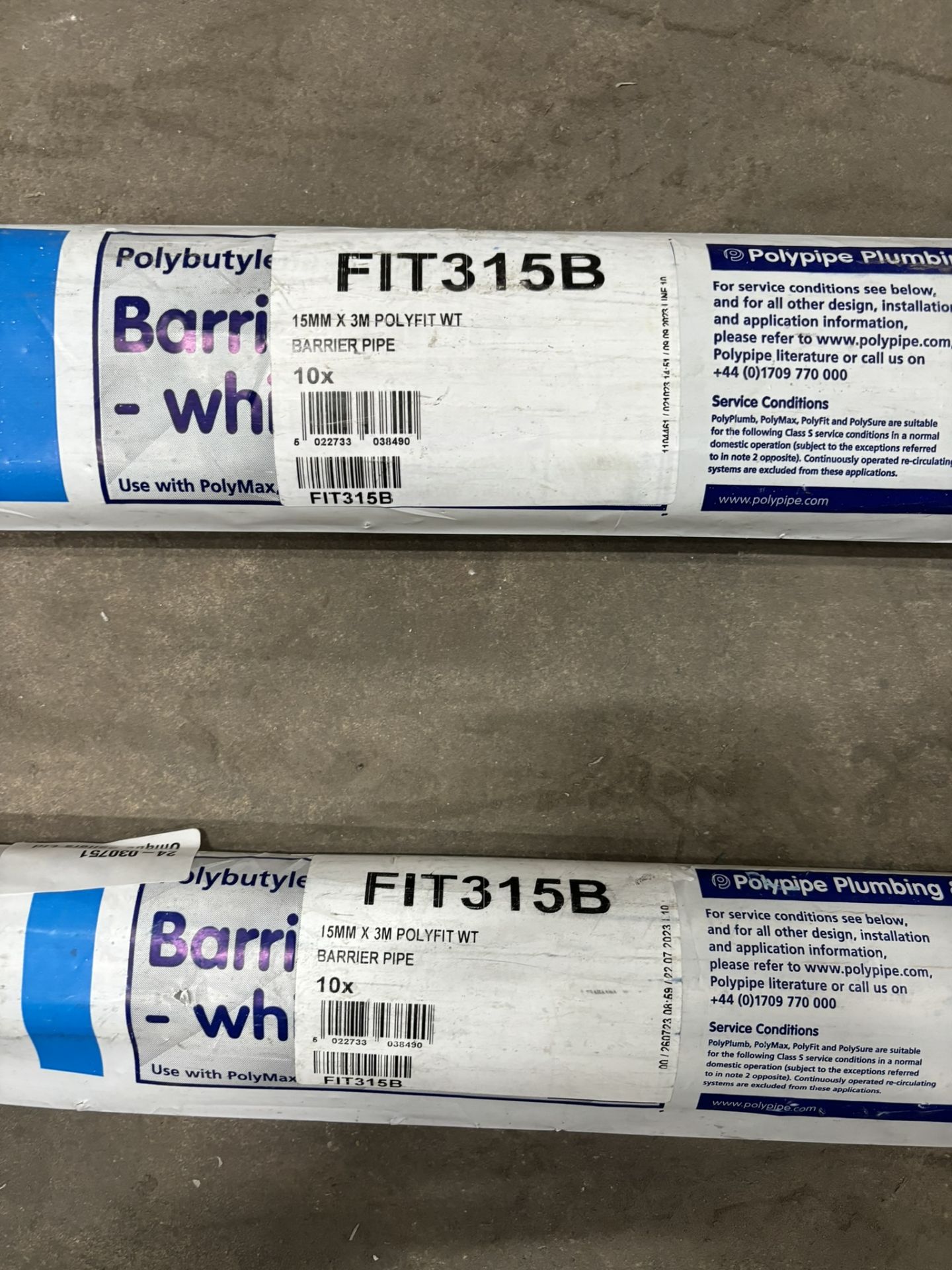 2 x Packs Of POLYPIPE PolyFit 15mm Barrier Pipe, 3mtrs Straight Length, White, FIT315B (10 per pack) - Image 3 of 3