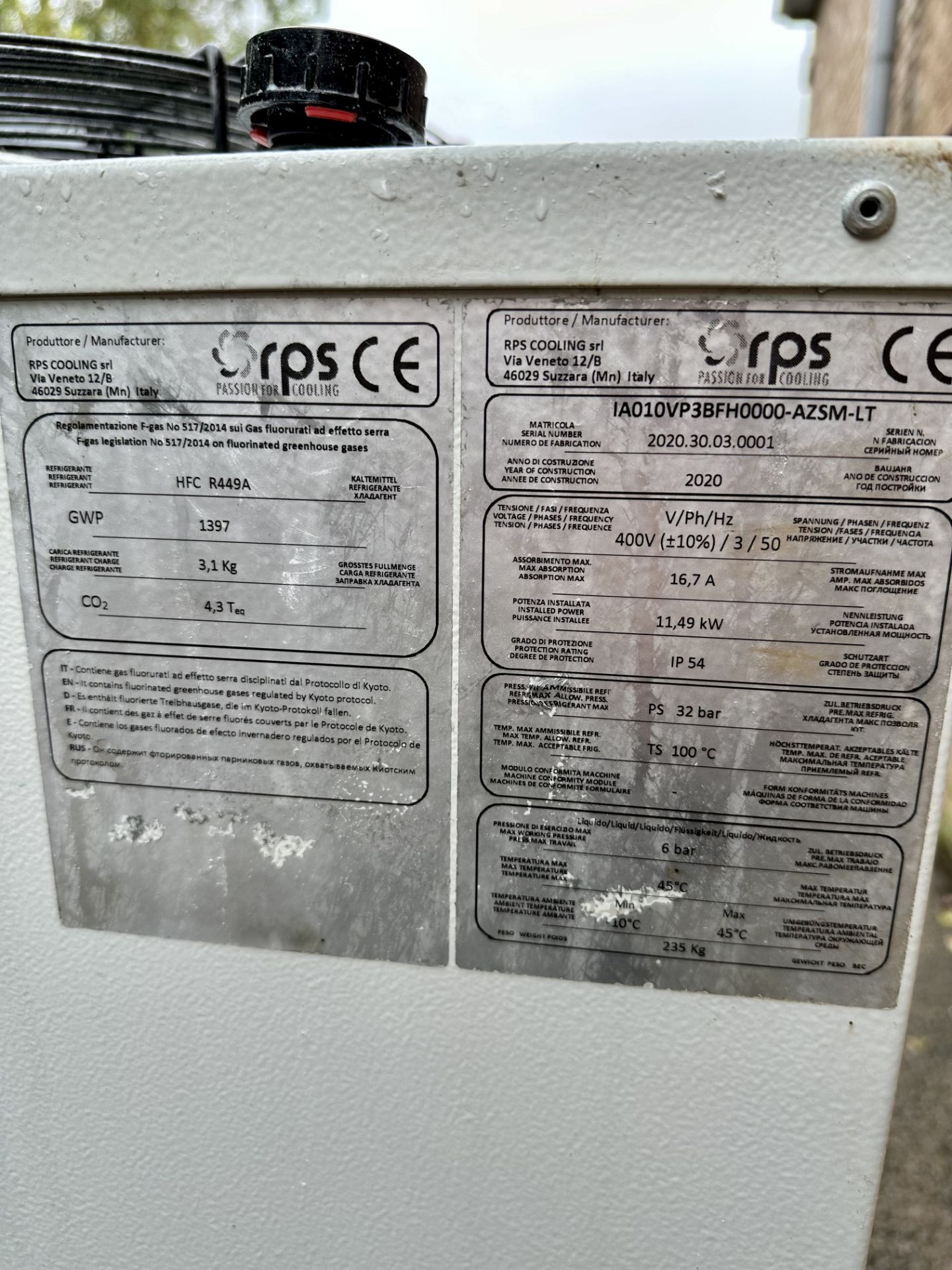 RPS Cooling IA 010 Low Temperature Air Condensing Water Chiller | YOM: 2020 | 3-Phase/400v - Image 4 of 7