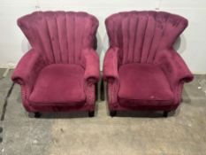 SET OF BURGUNDY VELVET ARMCHAIRS