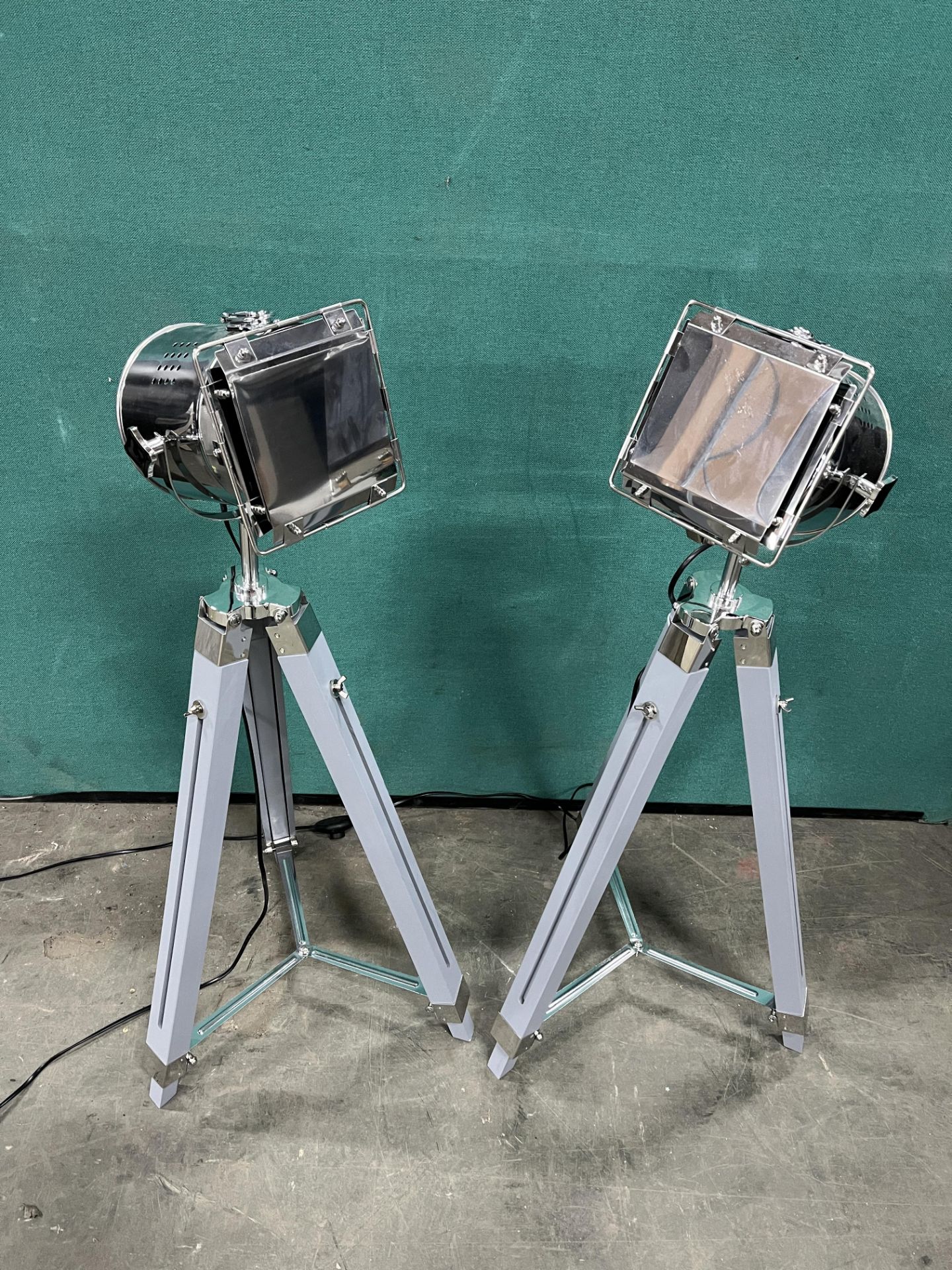 2 x Silver Studio Spotlights With Tripod