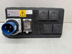 Rubber Box Triangle power distribution Box f/w: 16A 240v In & Out to 14 x 13A 240v Sockets