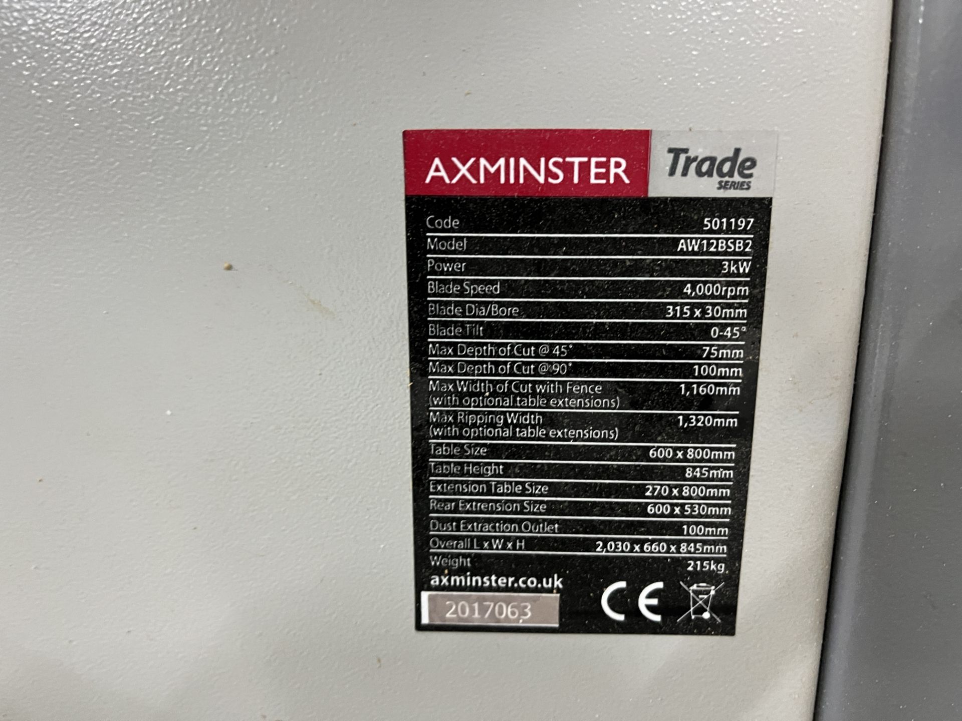 Axminster AW12BSB2 bench saw - Bild 6 aus 13