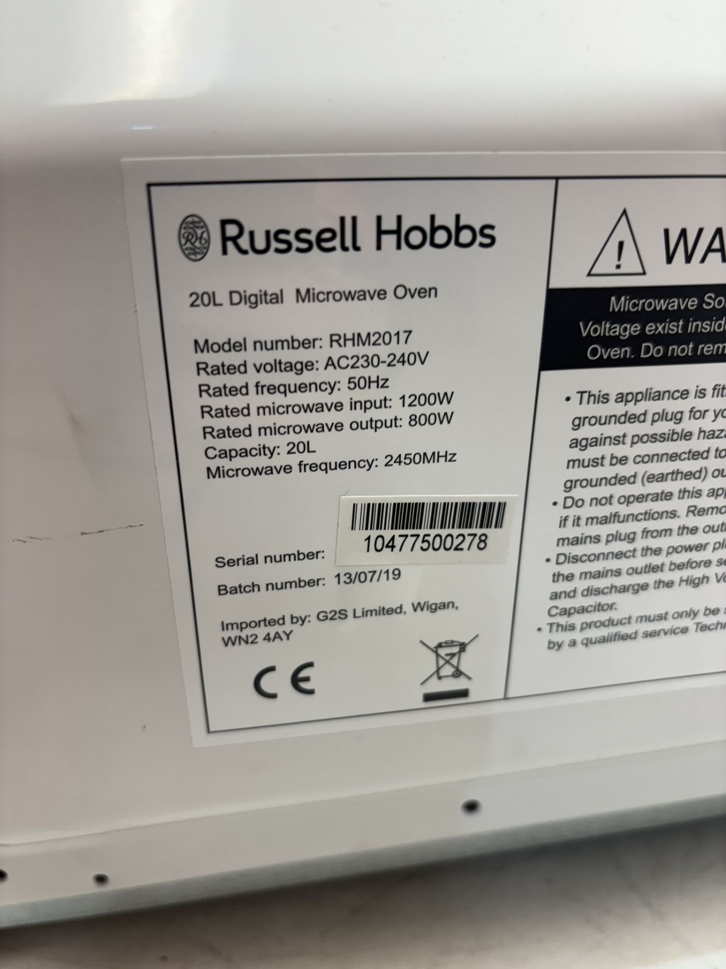 Russell Hobbs RHM2017 20L 800W Silver Digital Microwave - Image 4 of 4
