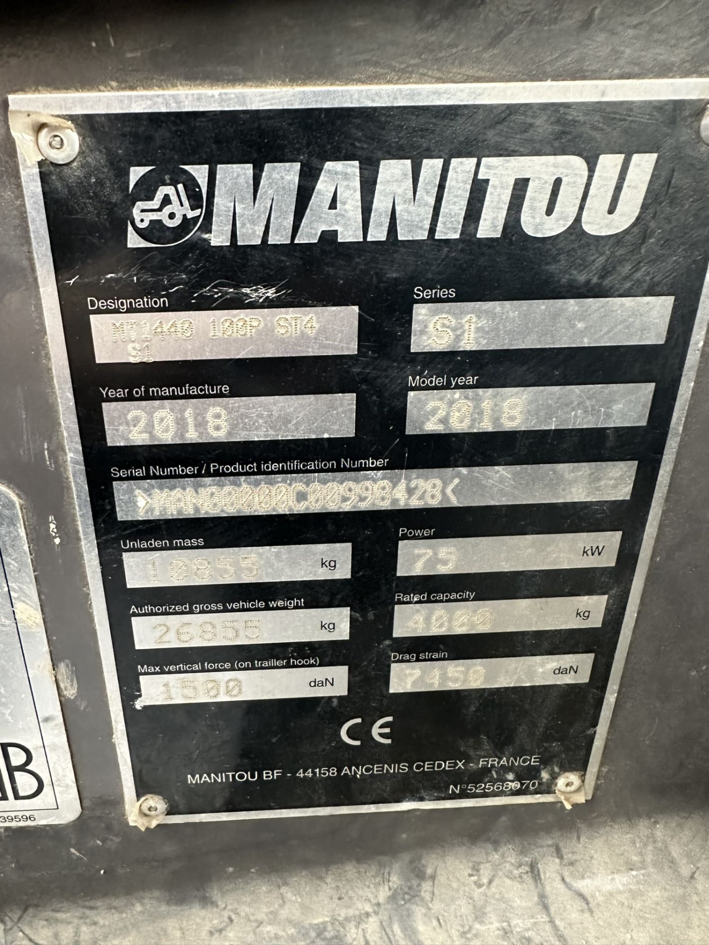 Manitou MT1440 Turbo Telehandler | YOM: 2018 | Hours: 4,211 - Image 9 of 11