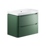 Lambra 800mm 2 Drawer Wall Hung Basin Unit - Matt Sage Green *No Basin*