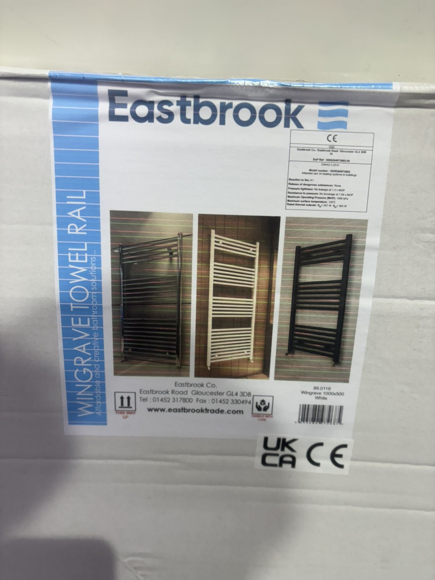 EASTBROOK WINGRAVE GLOSS WHITE STRAIGHT HEATED TOWEL RAIL 1000MM X 500MM - Image 3 of 4