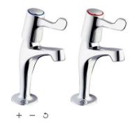 5 x Hot Cold Long Lever Kitchen Sink Pillar Taps Chrome Plated 1/2" Outlet
