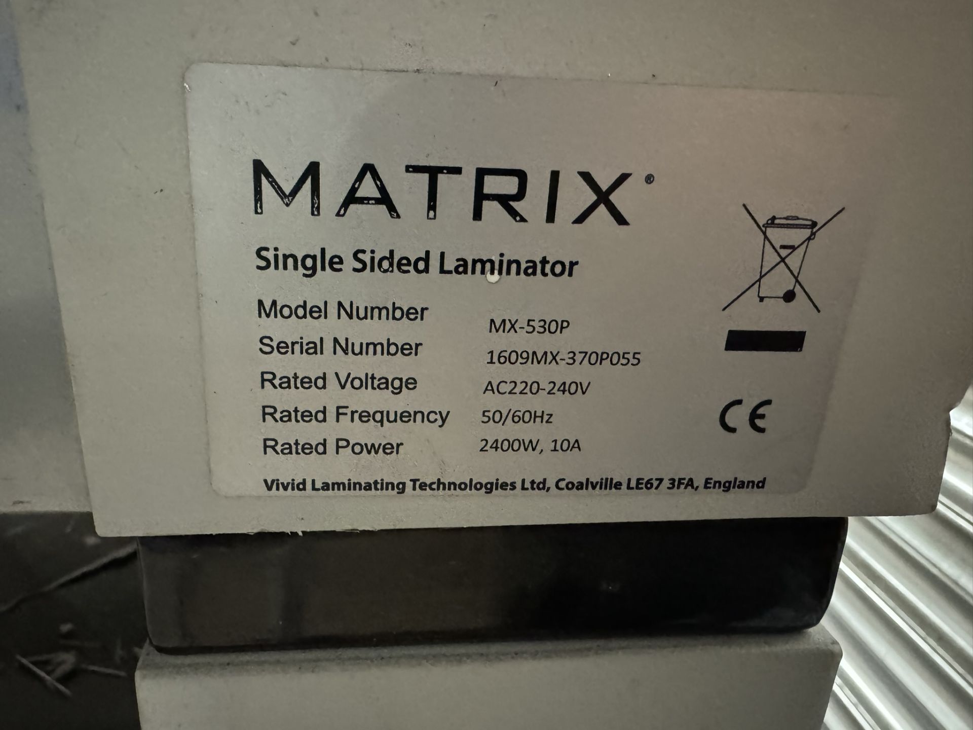 Matrix MX-530P Single Sided Laminator - Image 6 of 6