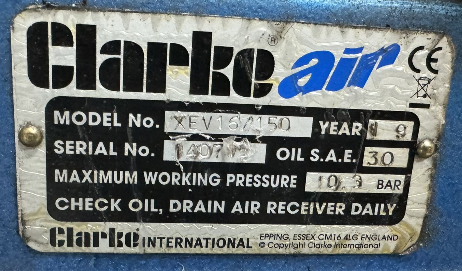 Clarke Air XEV16150 Industrial Air Compressor - Image 7 of 7