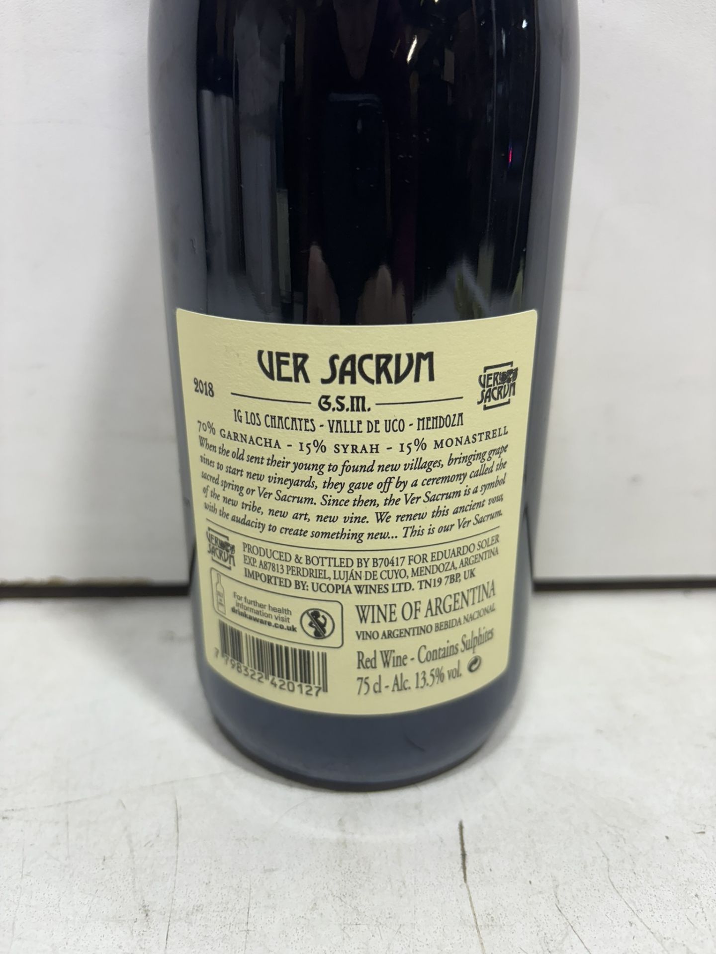 8 X Bottles Of Ver Sacrum G.S.M Field Blend 2018 Los Chacayes, Mendoza, Red Wine - Bild 3 aus 4