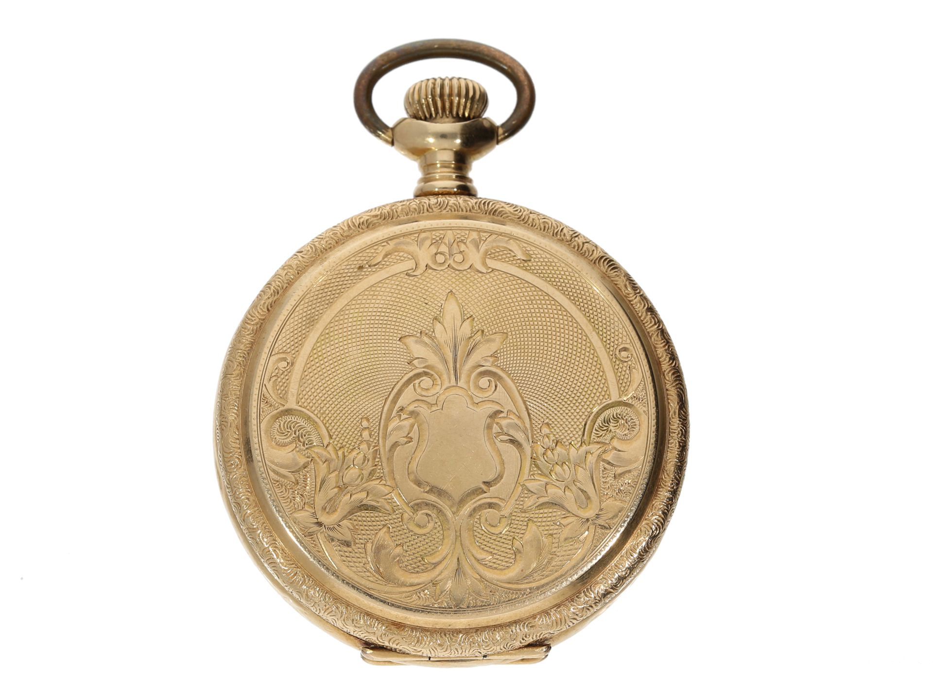 Taschenuhr: prächtige Jugendstil-Gold-Savonnette, 14K Gelbgold, Elgin um 1900 - Image 2 of 4
