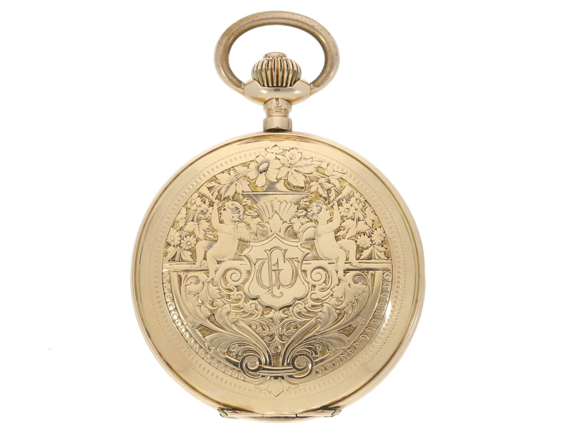 Taschenuhr: schöne 14K Gold-Savonnette mit Uhrenkette, ca. 1924 - Image 2 of 5