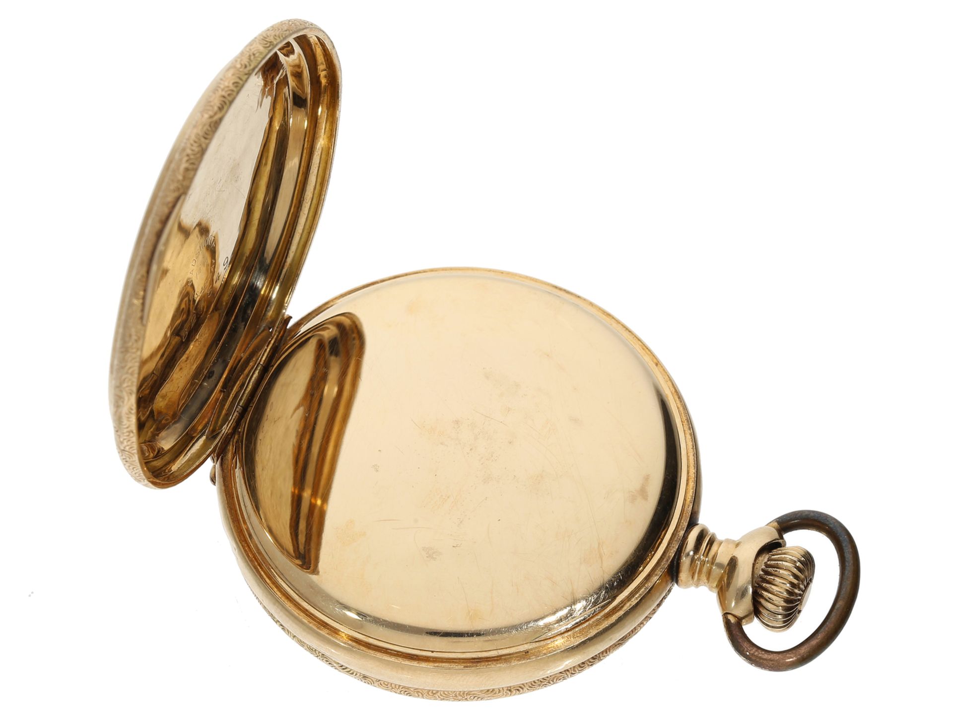 Taschenuhr: prächtige Jugendstil-Gold-Savonnette, 14K Gelbgold, Elgin um 1900 - Image 3 of 4