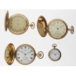 Taschenuhr: Konvolut von 3 Herren-Taschenuhren der Marken Waltham und B.W.C. sowie eine Damenuhr