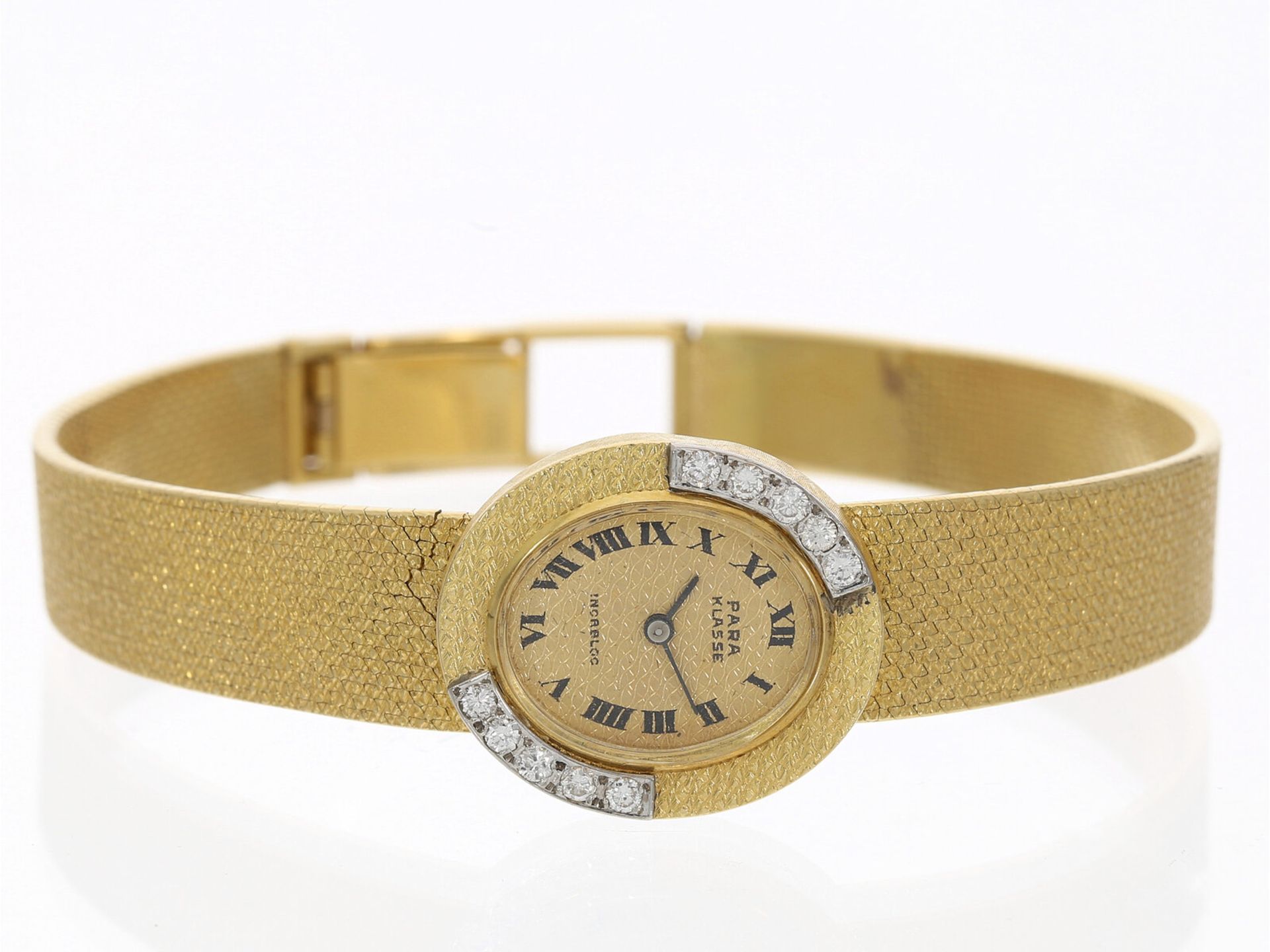 Armbanduhr: vintage Schmuckuhr in 18K Gold mit Diamantbesatz