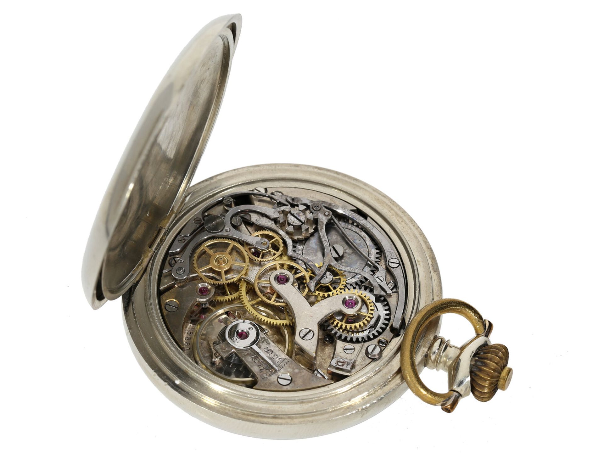 Taschenuhr: Alpina-Chronograph mit 30-Minuten-Zähler und schwarzem Blatt, um 1925 - Image 4 of 4