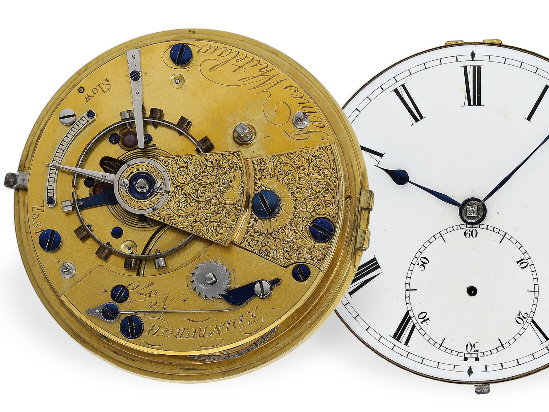 Taschenuhr: feines Chronometerwerk mit Federchronometer-Hemmung, James Whitelaw Edinburgh, ca. 1820