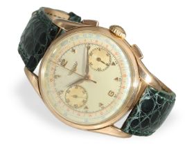 Armbanduhr: rarer 37mm-Jumbo Flyback Chronograph Longines 30CH in Pink Gold, Ref.6595, 50er Jahre: